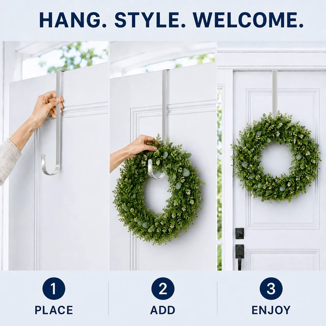 Alt view image 7 of 7 - 2 Pack Over the Door Wreath Hangers for Front Door Christmas Decor