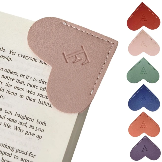 Main image of Personalized Leather Heart Bookmarks With Initials, 26 Letters Custom Corner Bookmark for Women, Teacher, Student, Book Lovers, Meaningful Gift (Red Pink, F)