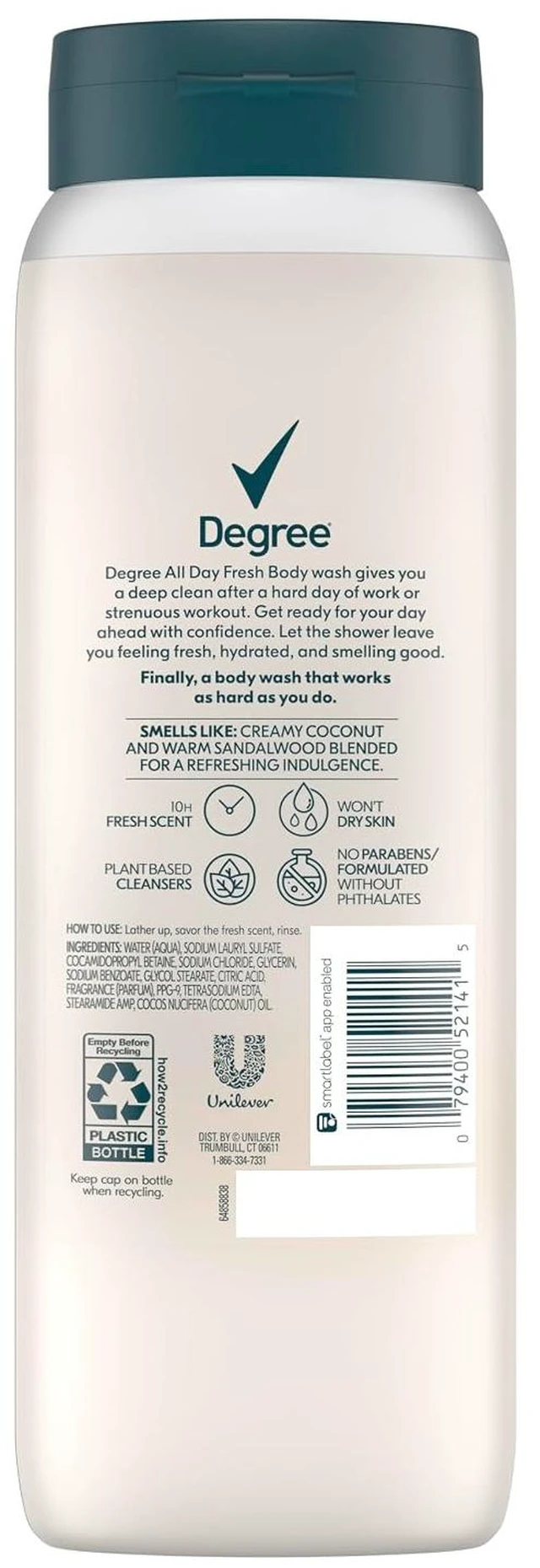 Alt view image 5 of 6 - Degree All Day Fresh Body Wash, Fresh Coconut Deep Cleansing, 20 oz