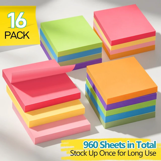 Alt view image 5 of 6 - 16 Pack 3x3 Inch Self-Stick Sticky Notes Memo Pads - 960 Sheets, for Home Office School