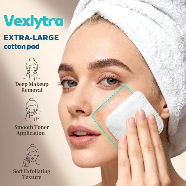 Alt view image 2 of 6 - Large Cotton Pads 70 Count - Triple-Layer Thick, No-Tear and Lint-Free Rounds for Makeup Remover, Toner, Exfoliation and Skincare