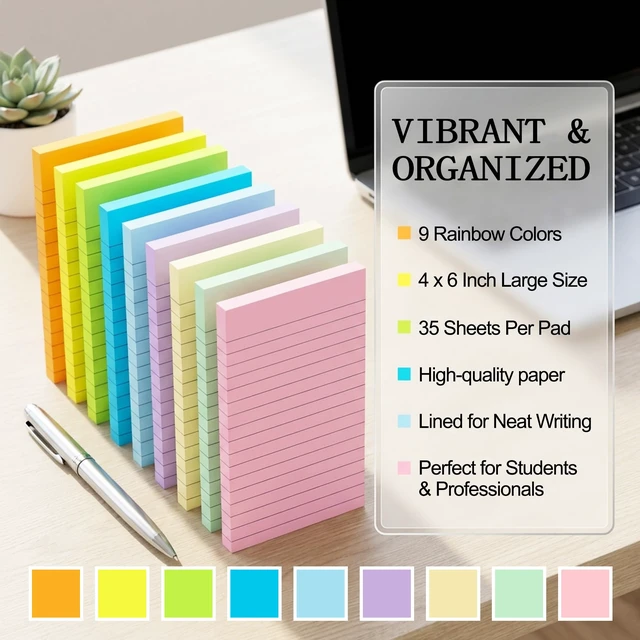 Alt view image 4 of 7 - Lined Sticky Notes 4x6-Inch, Strong Adhesive Self-Stick Note Pads