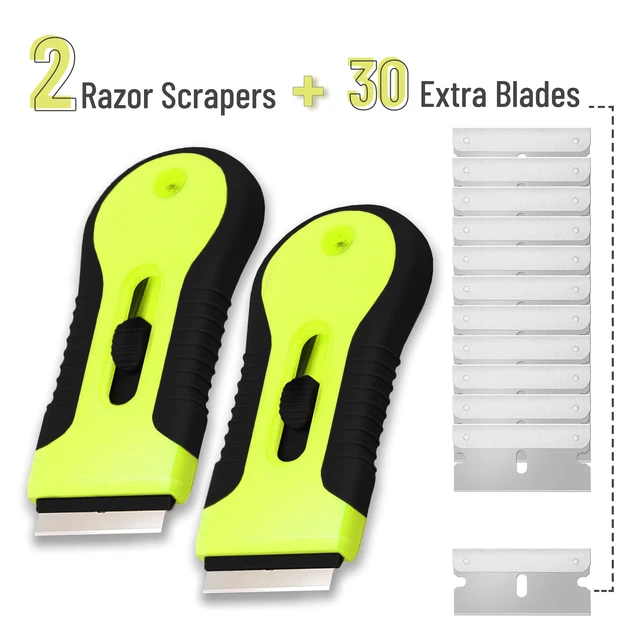 Alt view image 5 of 7 - Bates Razor Blade Scraper Tool, 2 Pack, 30 Extra Stainless Steel Blades, Anti-Slip Ergonomic Handle Design, for Cleaning Window, Paint, Oven, Glass, Stove