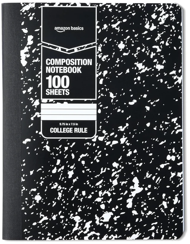 Main image of Basics Composition Notebook, College Ruled, 100 Sheets, 9.75" x 7.5", Marble Black, Sturdy Cover
