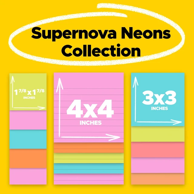 Alt view image 2 of 6 - Post-it Super Sticky Notes, Assorted Sizes, Supernova Neons, Lined, 15 Pads