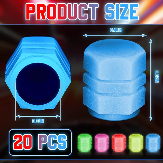 Alt view image 5 of 7 - 20Pcs Glow in the Dark Tire Valve Caps 5 Colors for Cars Motorcycles Trucks