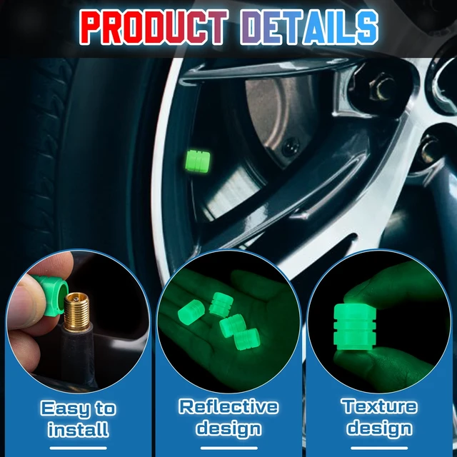 Alt view image 2 of 7 - 20Pcs Glow in the Dark Tire Valve Caps 5 Colors for Cars Motorcycles Trucks