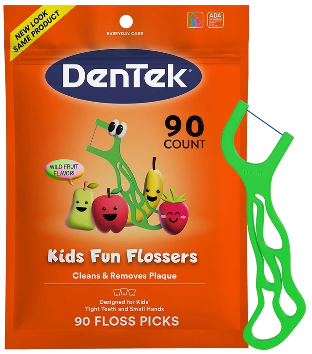 Main image of Dentek Kids Floss Picks, Wild Fruit Flavor, 90 Count