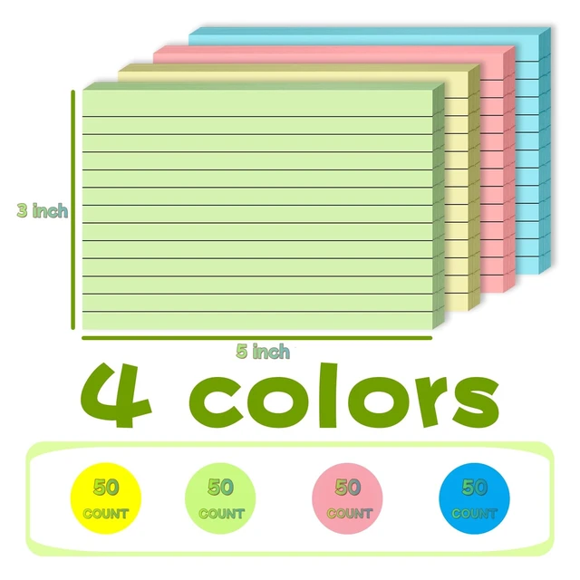 Alt view image 5 of 7 - 200 Count Colored Ruled Index Cards 3x5 Inch, 4 Colors (25 Sheets Each), Portable Note Taking Cards for School Office Home