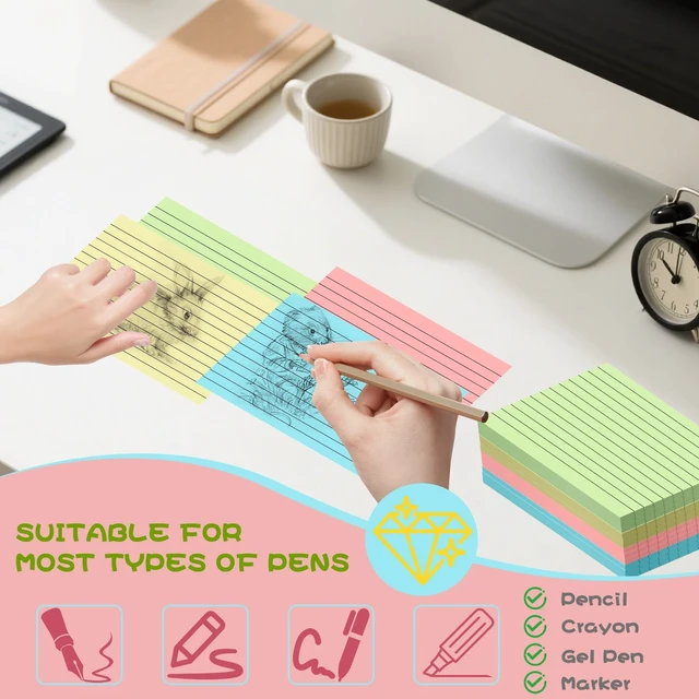 Alt view image 3 of 7 - 200 Count Colored Ruled Index Cards 3x5 Inch, 4 Colors (25 Sheets Each), Portable Note Taking Cards for School Office Home