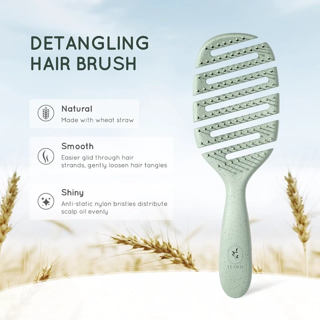 Alt view image 4 of 6 - Soft Bristle Detangler Hairbrush, Quick Smoothing, Green