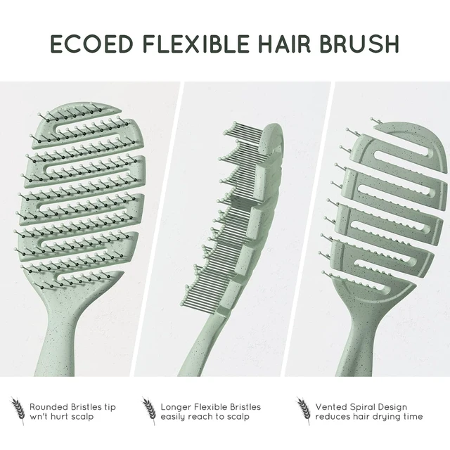Alt view image 3 of 6 - Soft Bristle Detangler Hairbrush, Quick Smoothing, Green