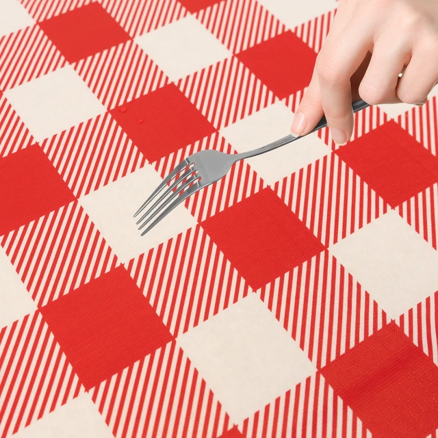 Alt view image 5 of 5 - Waverly Inspirations Elastic Fitted Vinyl Table Cover With Flannel Backing, Rectangle, 72in x 30in, Gingham Red, 1 Pack