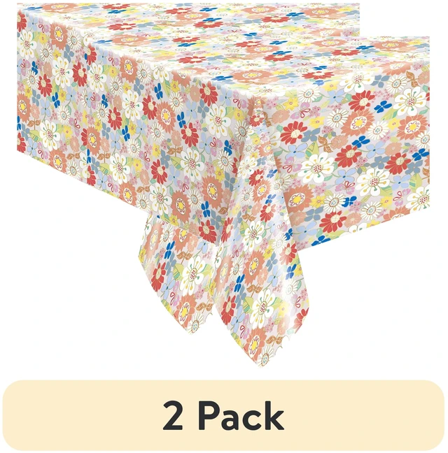 Main image of Way To Celebrate Retro Daisy Foil Party Tablecloth, 2-Pack, 84in x 54in