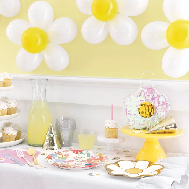 Alt view image 3 of 6 - Way To Celebrate Retro Daisy Foil Party Tablecloth, 2-Pack, 84in x 54in