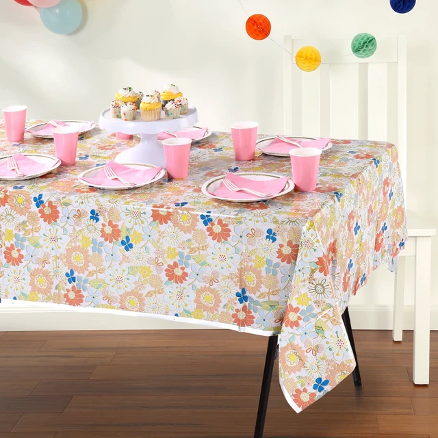Alt view image 2 of 6 - Way To Celebrate Retro Daisy Foil Party Tablecloth, 2-Pack, 84in x 54in