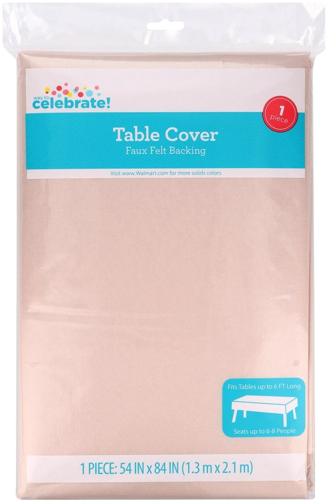 Main image of Way to Celebrate Rectangular Tan Vinyl Table Cover with Faux Felt Backing, 54x84in