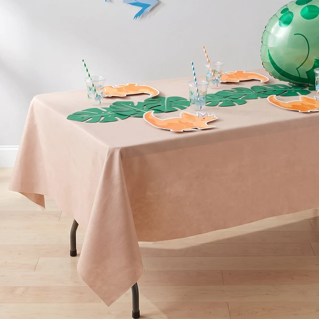 Alt view image 2 of 5 - Way to Celebrate Rectangular Tan Vinyl Table Cover with Faux Felt Backing, 54x84in