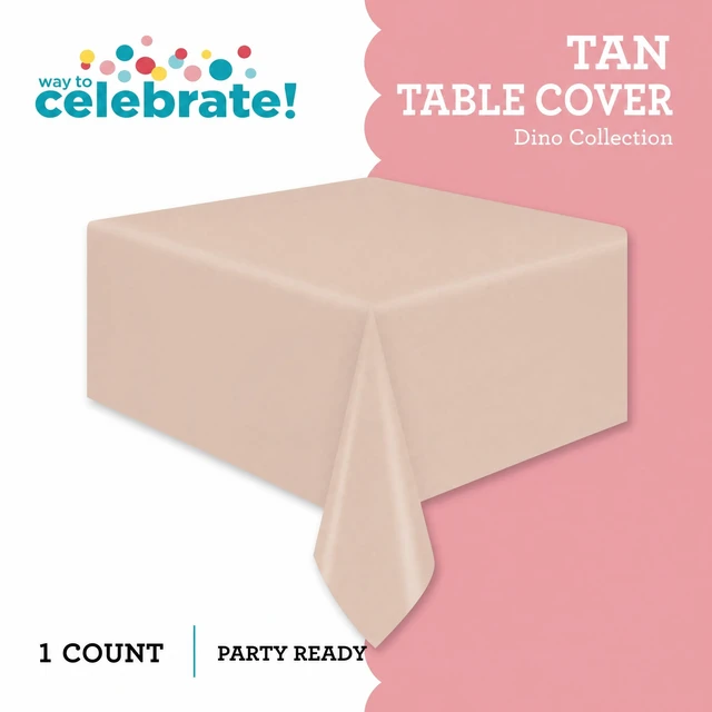 Alt view image 3 of 5 - Way to Celebrate Rectangular Tan Vinyl Table Cover with Faux Felt Backing, 54x84in