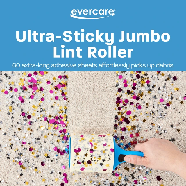 Alt view image 2 of 6 - Evercare Jumbo Lint Roller - 60 Sheets per Roll, Refillable, Super Sticky, All-Purpose Adhesive, X-Large Sheets, Pets, Clothing, Furniture, Crafts