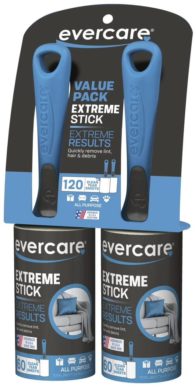 Main image of Evercare All-Purpose Lint Roller Twin Pack - 65 Sheets per Roll, 130 Total Sheets, Super Sticky for Clothes, Pets, Furniture, Crafts, Travel