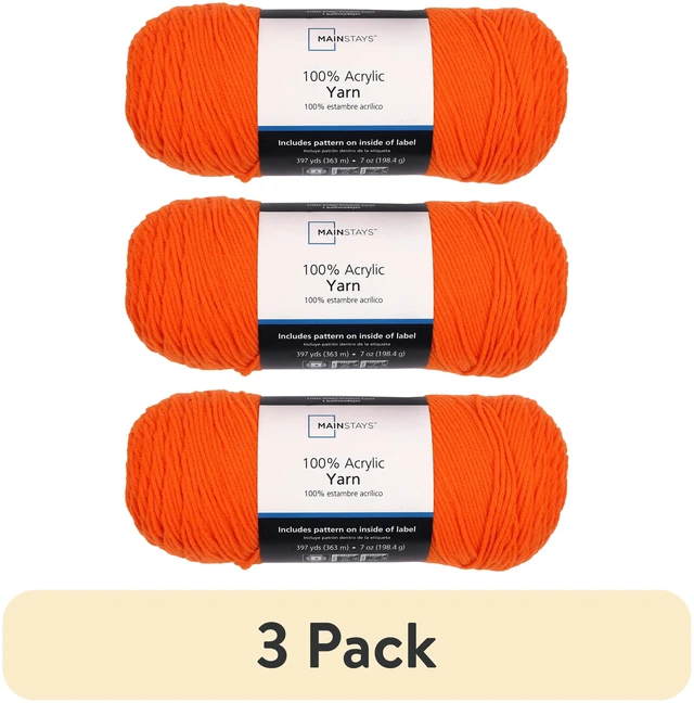 Main image of Mainstays 100% Acrylic Yarn, 3 Pack, Orange, 7Oz, 397Yards
