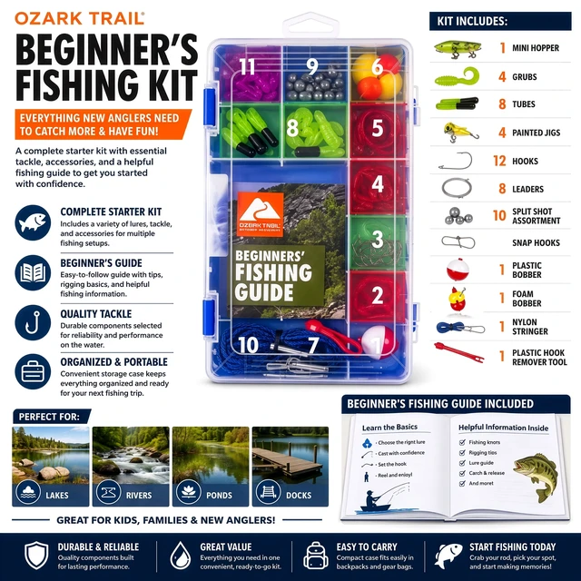Alt view image 3 of 6 - Ozark Trail Beginner's Fishing Kit with Assorted Tackle, Bobbers, Hooks and Accessories
