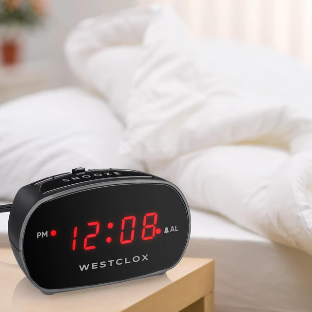 Alt view image 2 of 6 - Westclox Basic Black Digital Red LED Bedside/Desk Alarm Clock with Adjustable Hi/Lo Alarm Volume and Snooze