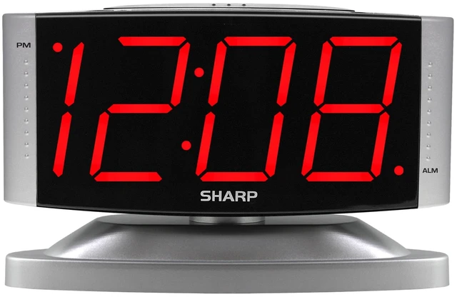Main image of Sharp SPC033D LED Digital Alarm Clock with Swivel Base, Silver Case, Red Display