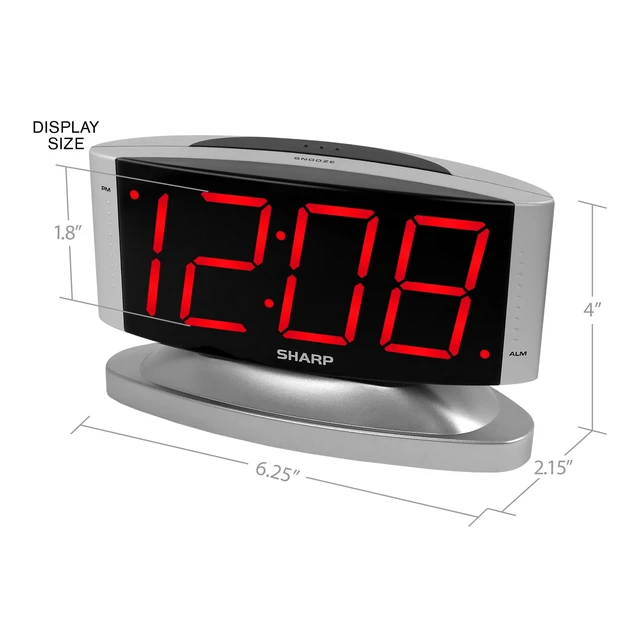 Alt view image 2 of 7 - Sharp SPC033D LED Digital Alarm Clock with Swivel Base, Silver Case, Red Display