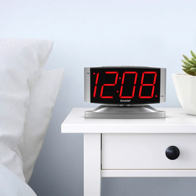 Alt view image 6 of 7 - Sharp SPC033D LED Digital Alarm Clock with Swivel Base, Silver Case, Red Display