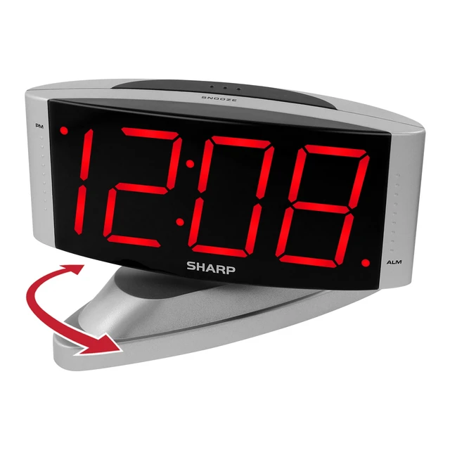 Alt view image 5 of 7 - Sharp SPC033D LED Digital Alarm Clock with Swivel Base, Silver Case, Red Display