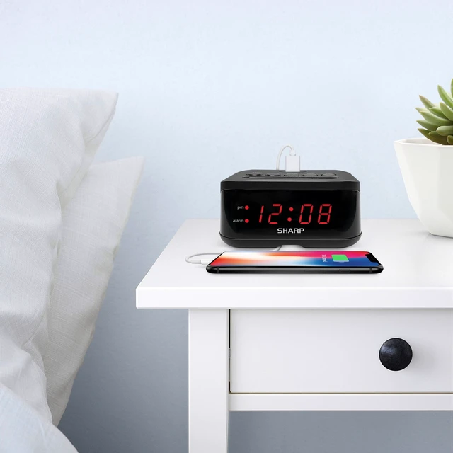 Alt view image 5 of 6 - SHARP Digital Alarm Clock with Red LED Display and USB Charge Port, Midnight Black