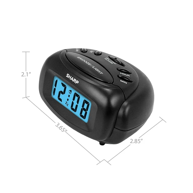 Alt view image 3 of 5 - SHARP Digital Alarm Clock, Battery Operated, LCD Display, Small, Travel, Black