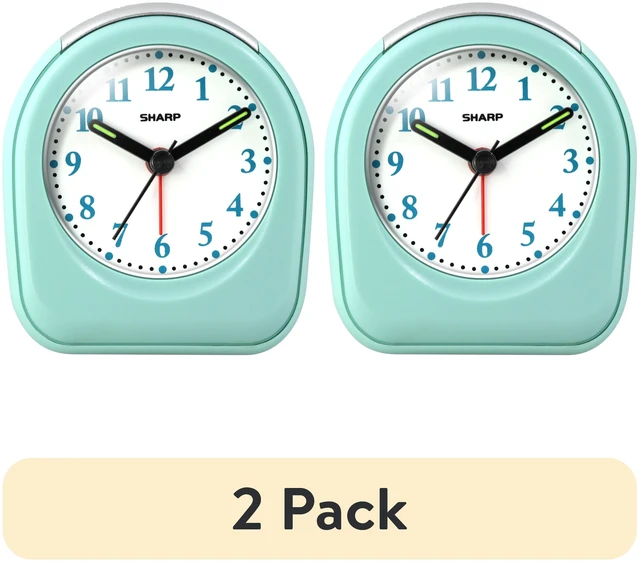 Main image of SHARP Quartz Analog Arch Alarm Clock, 2-Pack, Mint, Battery Operated, Small, Travel Clock