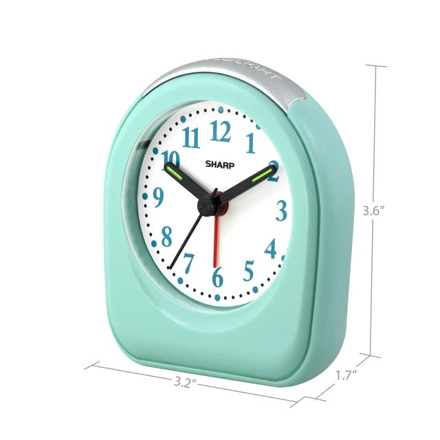 Alt view image 3 of 6 - SHARP Quartz Analog Arch Alarm Clock, 2-Pack, Mint, Battery Operated, Small, Travel Clock