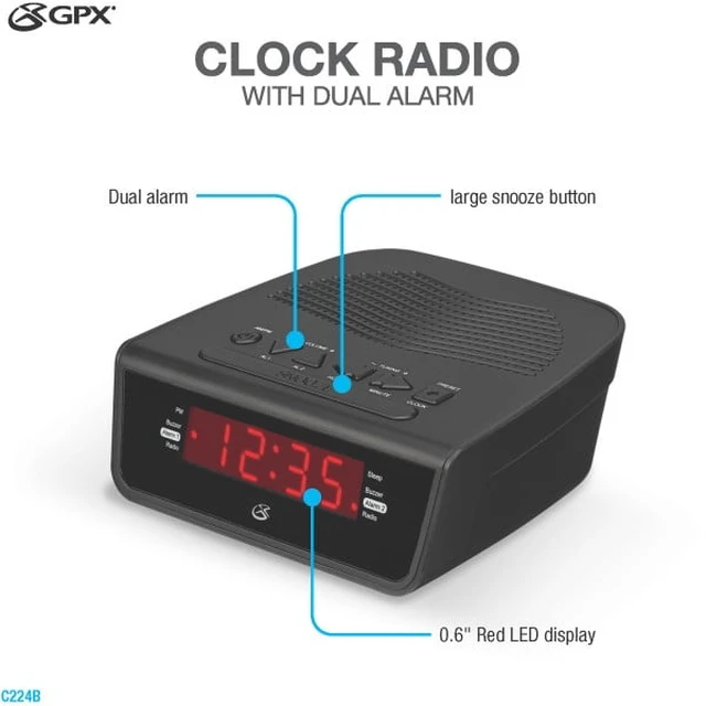 Alt view image 6 of 6 - GPX C224B Dual Alarm Clock Radio, Black