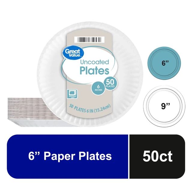 Alt view image 2 of 6 - Great Value Uncoated White Paper Plates, 6Inch, 3-Pack (50 Count)
