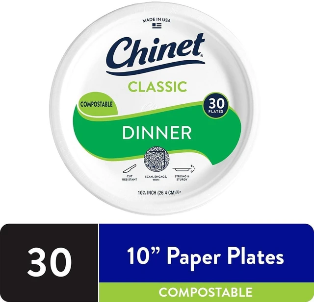 Main image of Chinet Classic Premium Dinner Paper Plates, 10-3/8", White, 30 Count