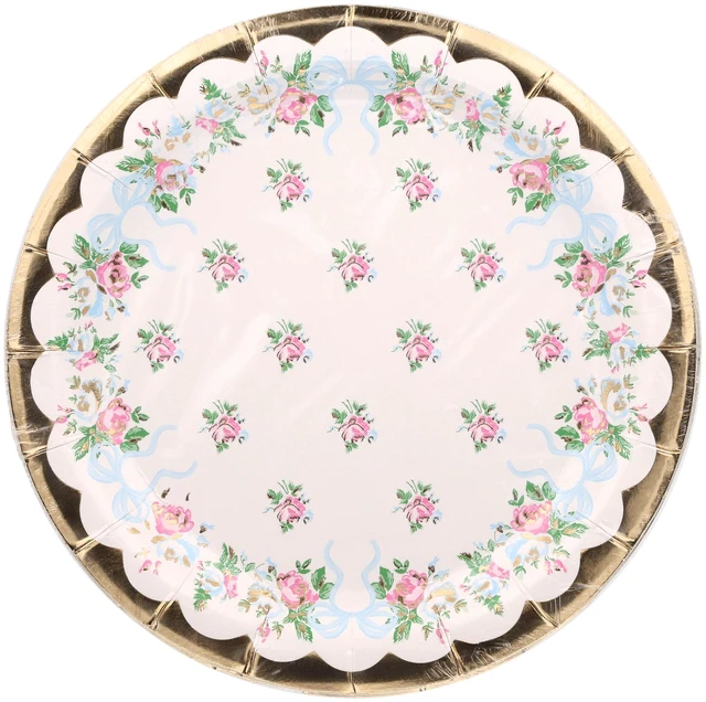 Main image of Disposable Paper Party Plates 7" Multicolor 10 Count by Way To Celebrate Flowers and Bows