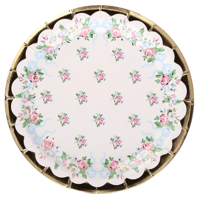 Alt view image 4 of 7 - Disposable Paper Party Plates 7" Multicolor 10 Count by Way To Celebrate Flowers and Bows
