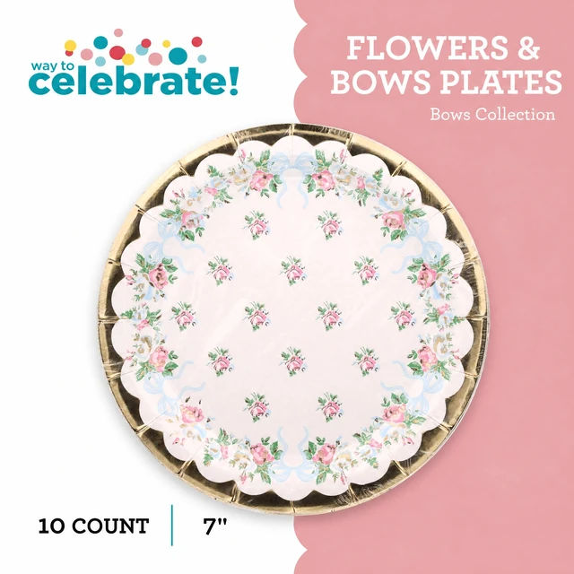 Alt view image 7 of 7 - Disposable Paper Party Plates 7" Multicolor 10 Count by Way To Celebrate Flowers and Bows