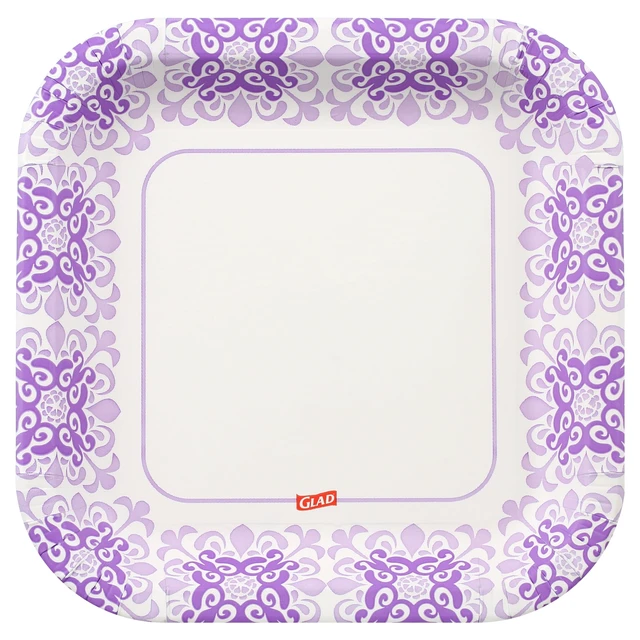 Alt view image 4 of 6 - Glad Everyday 8.5" Square Paper Plates Purple Victorian 2 Pack (100 Plates Total)