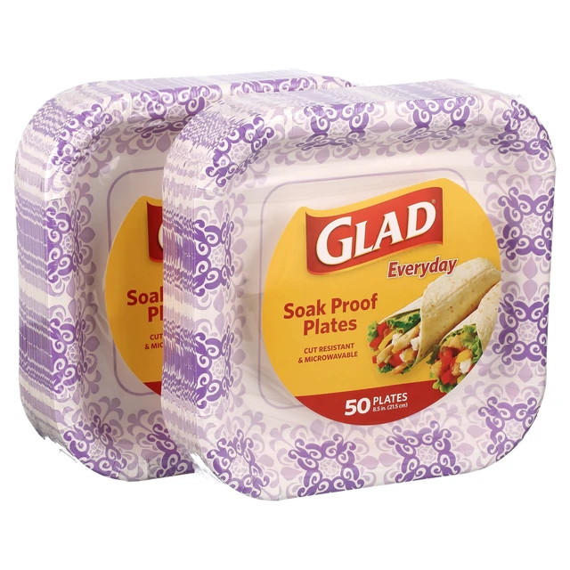 Alt view image 6 of 6 - Glad Everyday 8.5" Square Paper Plates Purple Victorian 2 Pack (100 Plates Total)