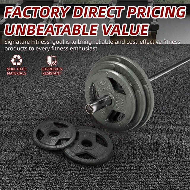Alt view image 4 of 7 - Signature Fitness Cast Iron Weight Plates, Fits 2-Inch Barbell, Multiple Sizes