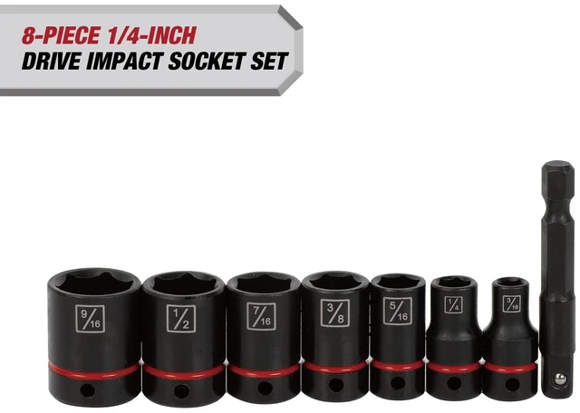 Main image of Hyper Tough 8-Piece 1/4-Inch Drive Impact Socket Set (SAE)