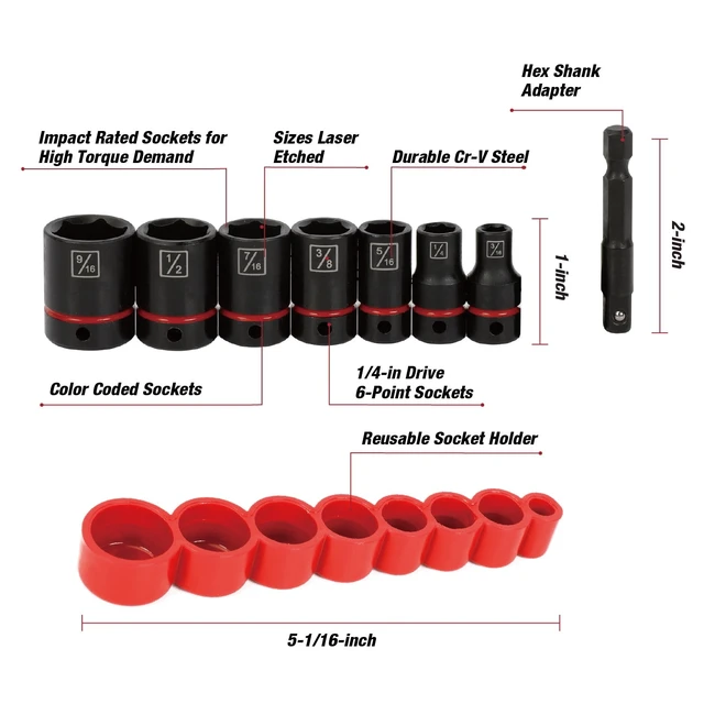 Alt view image 5 of 5 - Hyper Tough 8-Piece 1/4-Inch Drive Impact Socket Set (SAE)