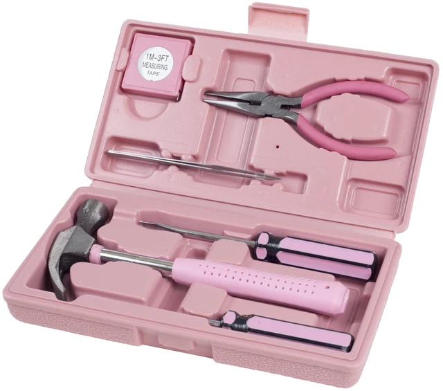 Main image of Stalwart 7-Piece Pink Tool Set, Includes Hammer, Screwdriver Set, Pliers