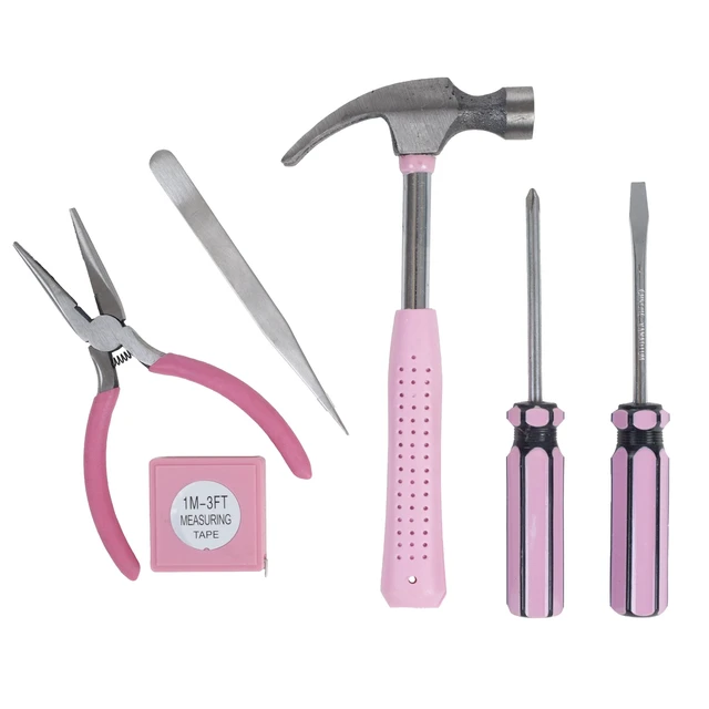 Alt view image 2 of 4 - Stalwart 7-Piece Pink Tool Set, Includes Hammer, Screwdriver Set, Pliers