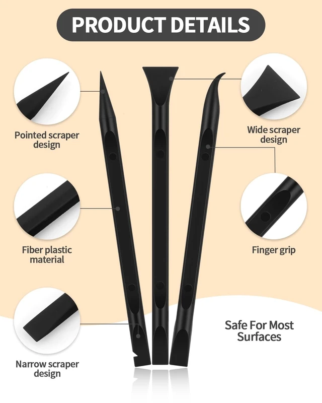 Alt view image 3 of 7 - 12PCS Carbon Fiber Plastic Scraper Tool, Non-Scratch Pen-Shaped Scraper for Tight Spaces, Multi-Purpose Label Scraper, Car Cleaning Supplies, Kitchen, Crevices, Stains (B
